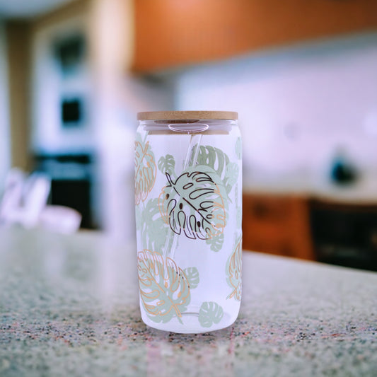 Monsterra Leaf Glass Tumbler