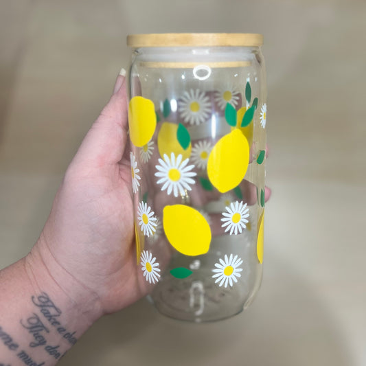 Lemon & Daisies Glass Tumbler