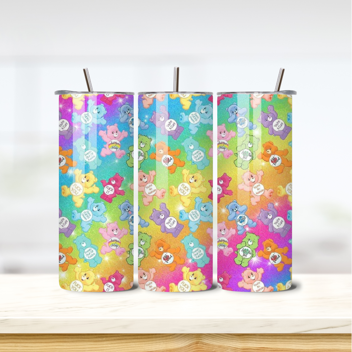 Anti Care Bears 20oz skinny insulated tumbler