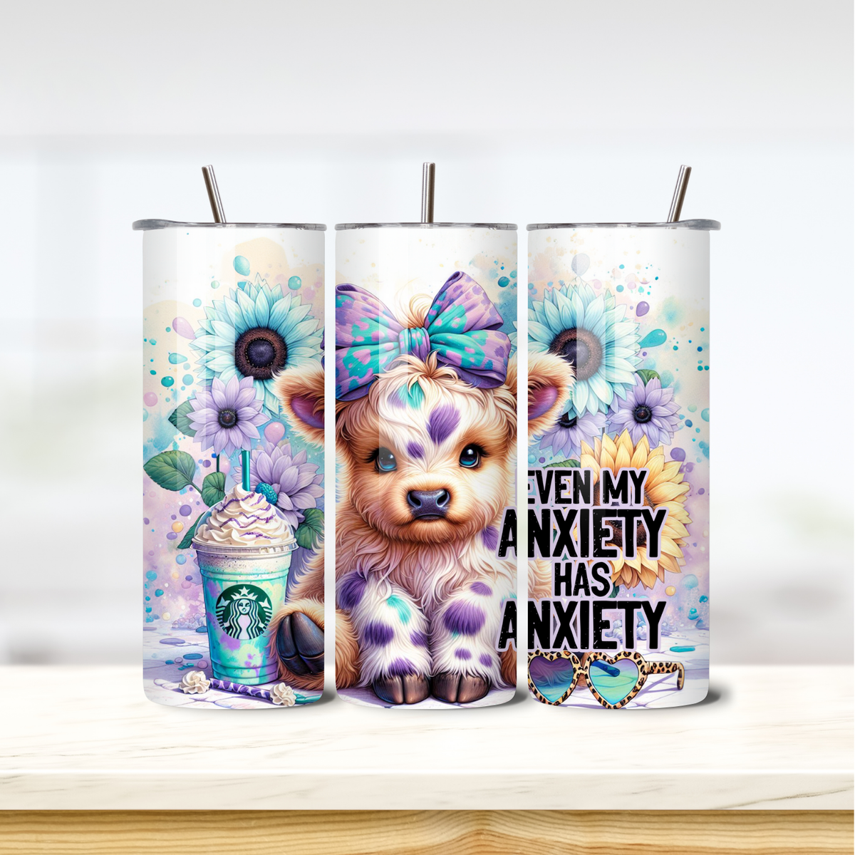 Anxiety Cow 20oz skinny insulated tumbler