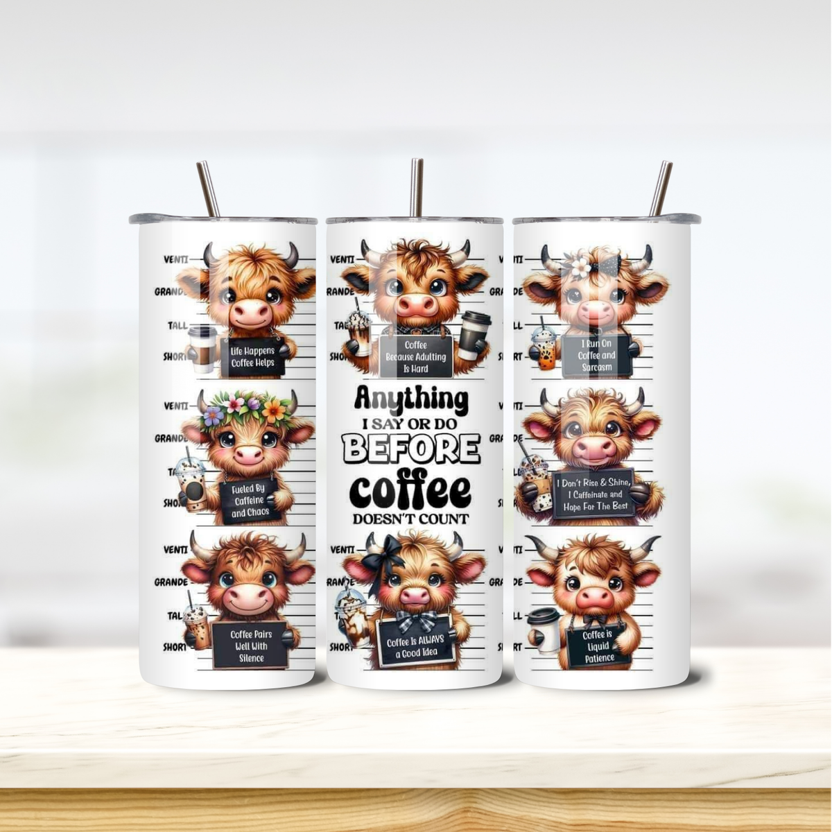 Before Coffee Cows 20oz skinny insulated tumbler