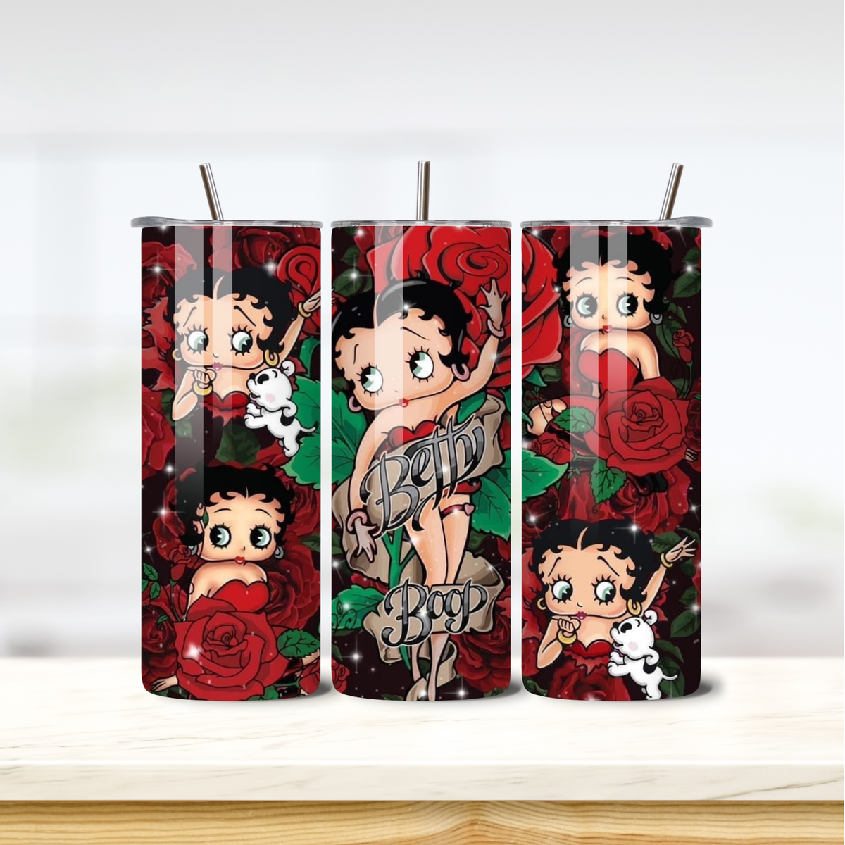 Betty Boop Roses 20oz skinny insulated tumbler