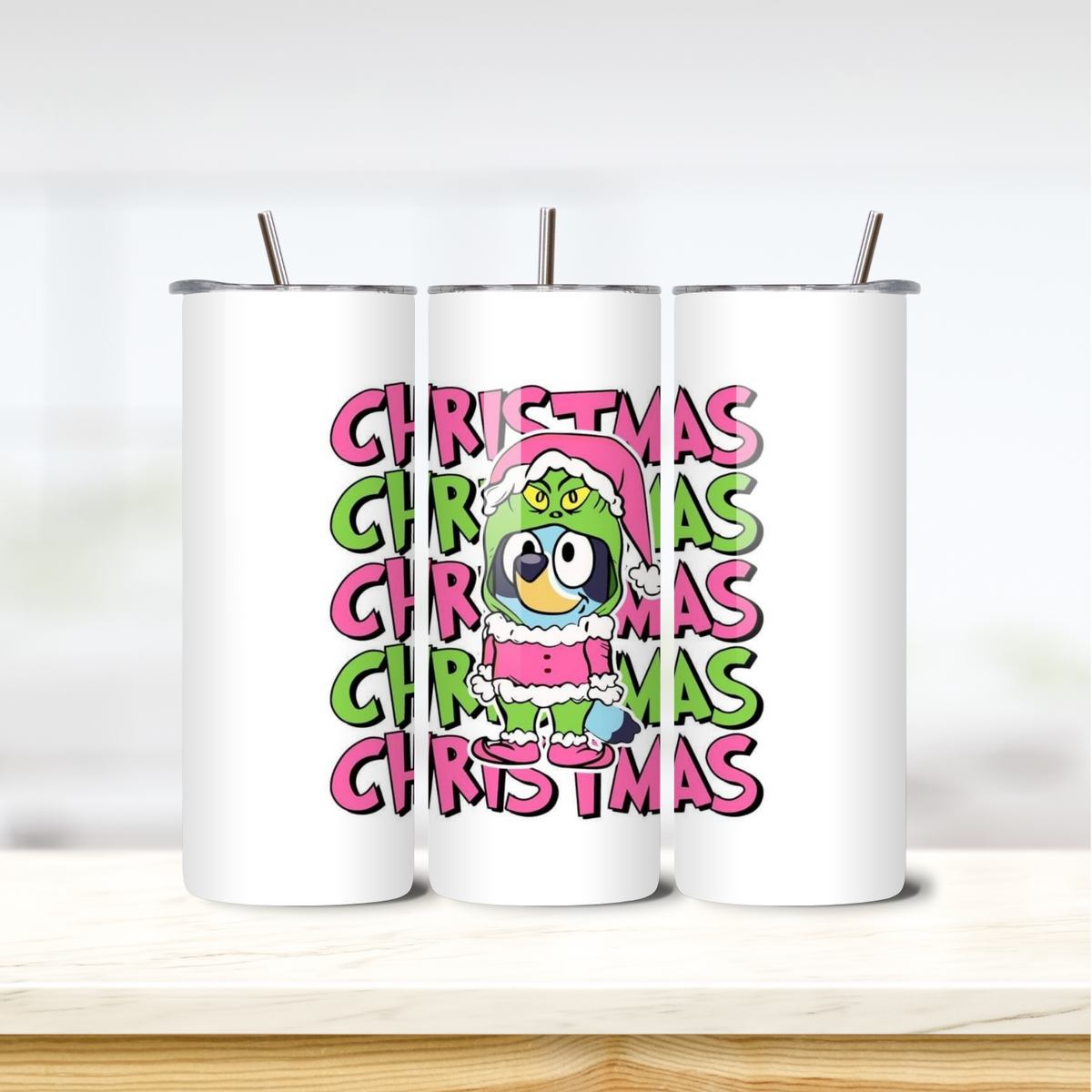 Bluey Grinch Christmas 20oz skinny insulated tumbler