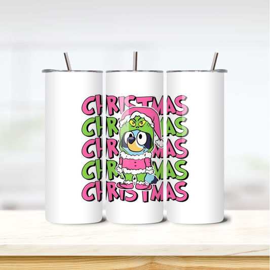 Bluey Grinch Christmas 20oz skinny insulated tumbler