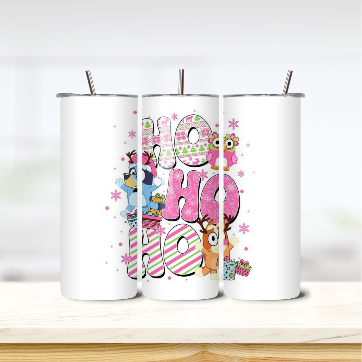 Bluey Ho Ho Ho 20oz skinny insulated tumbler
