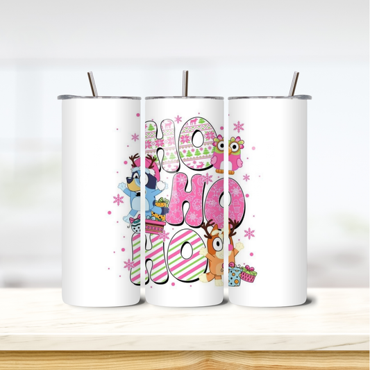 Bluey Ho Ho Ho 20oz skinny insulated tumbler