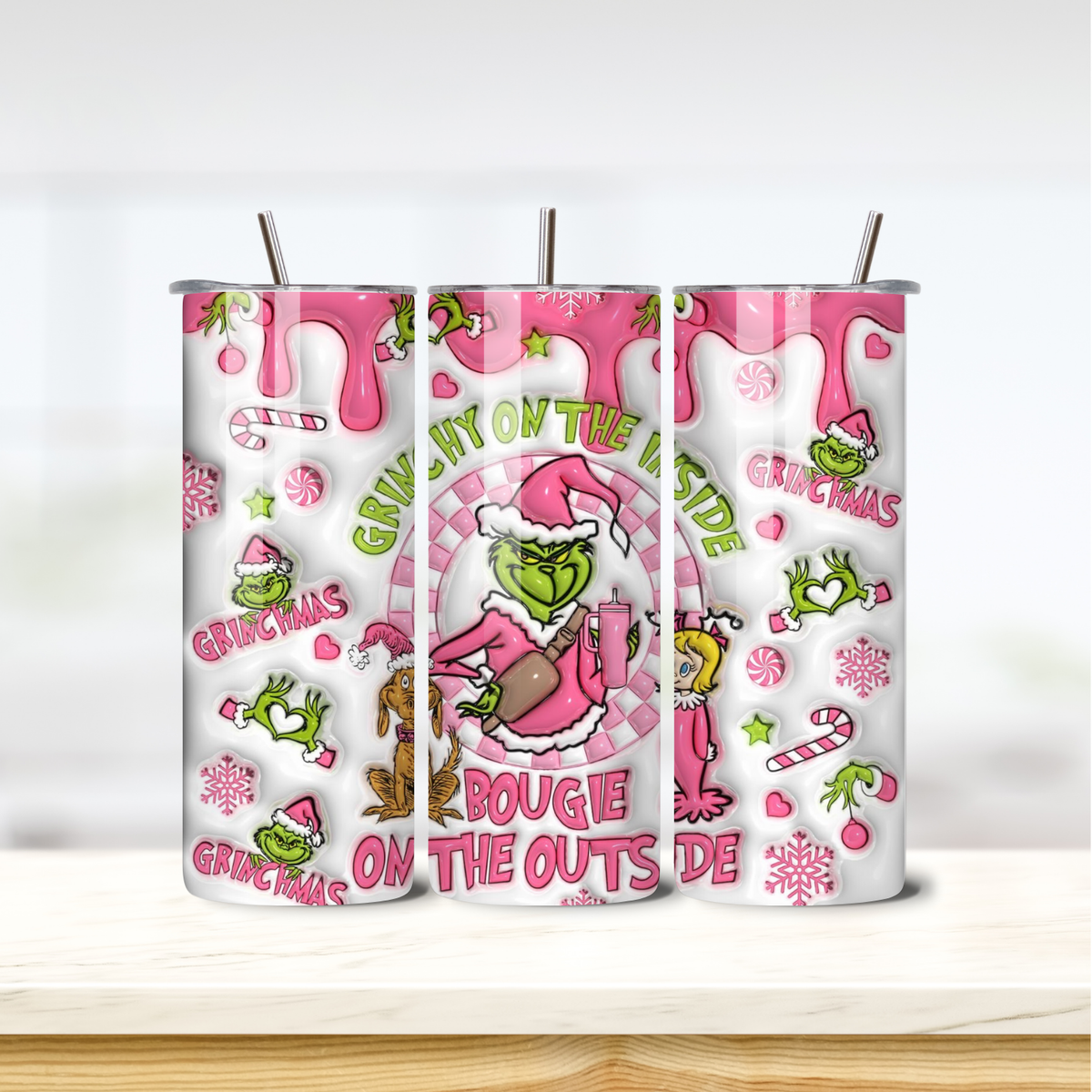 Bougie Grinch 20oz skinny insulated tumbler
