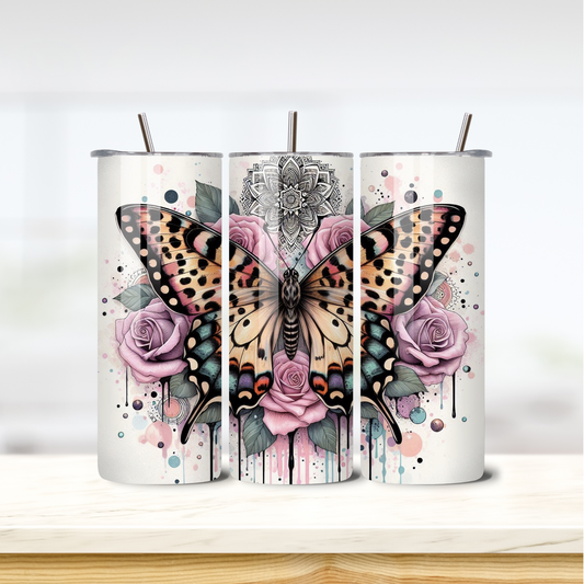Butterfly Mandala 20oz Skinny Tumbler