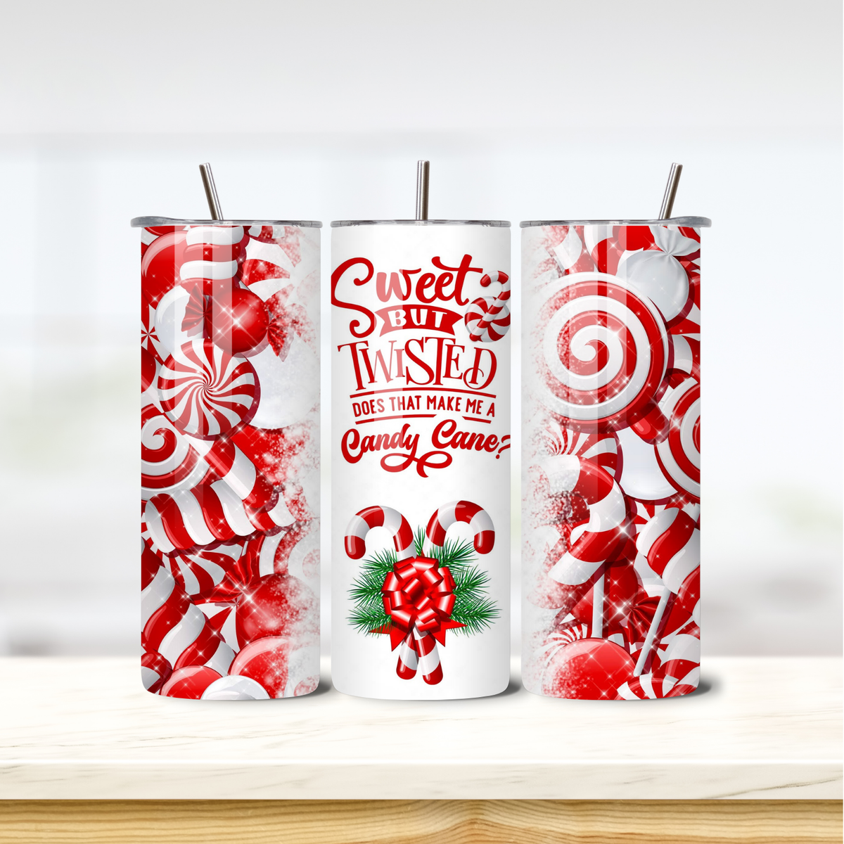 Candy Cane 20oz skinny insulated tumbler