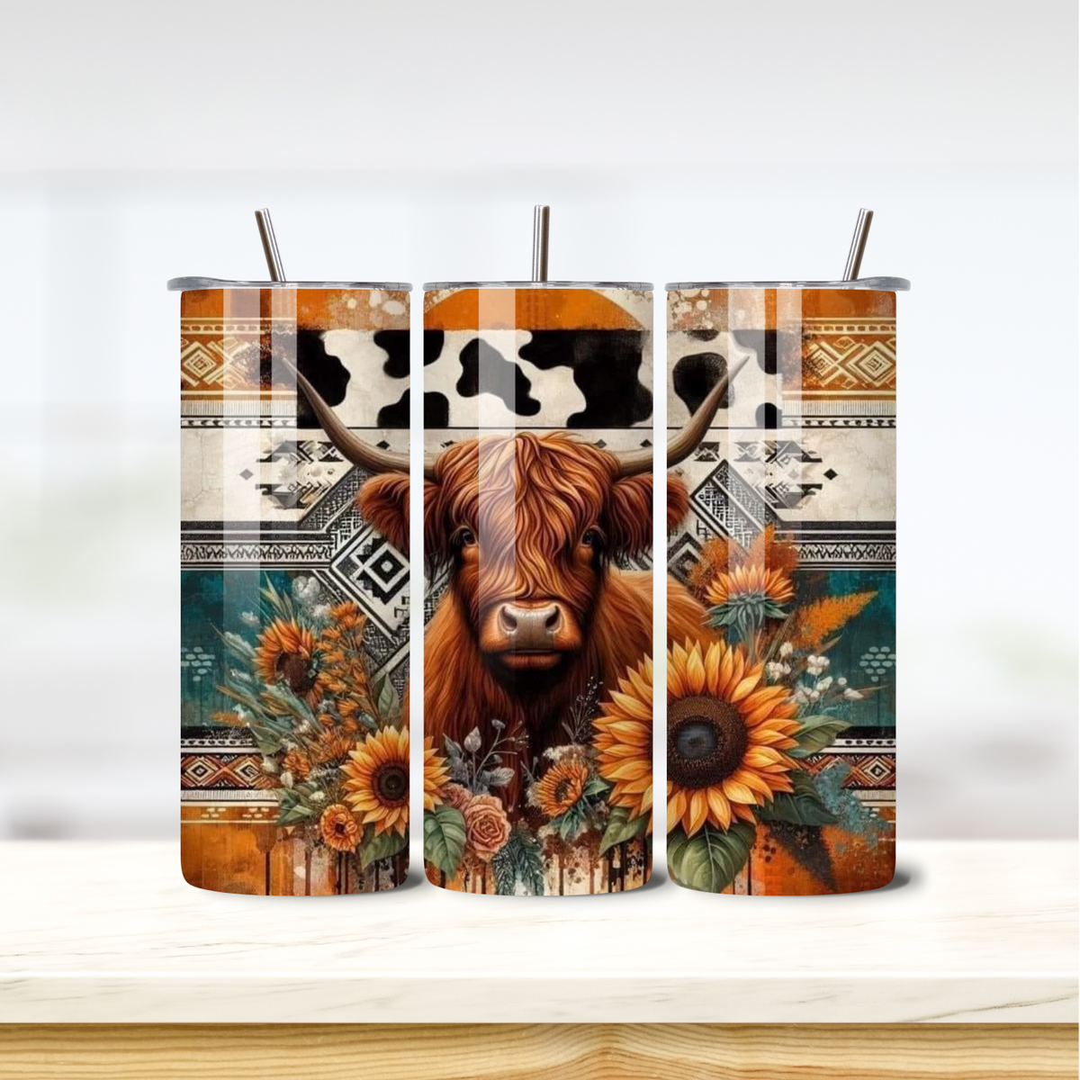 Cow & Sunflowers 20oz skinny insulated tumbler