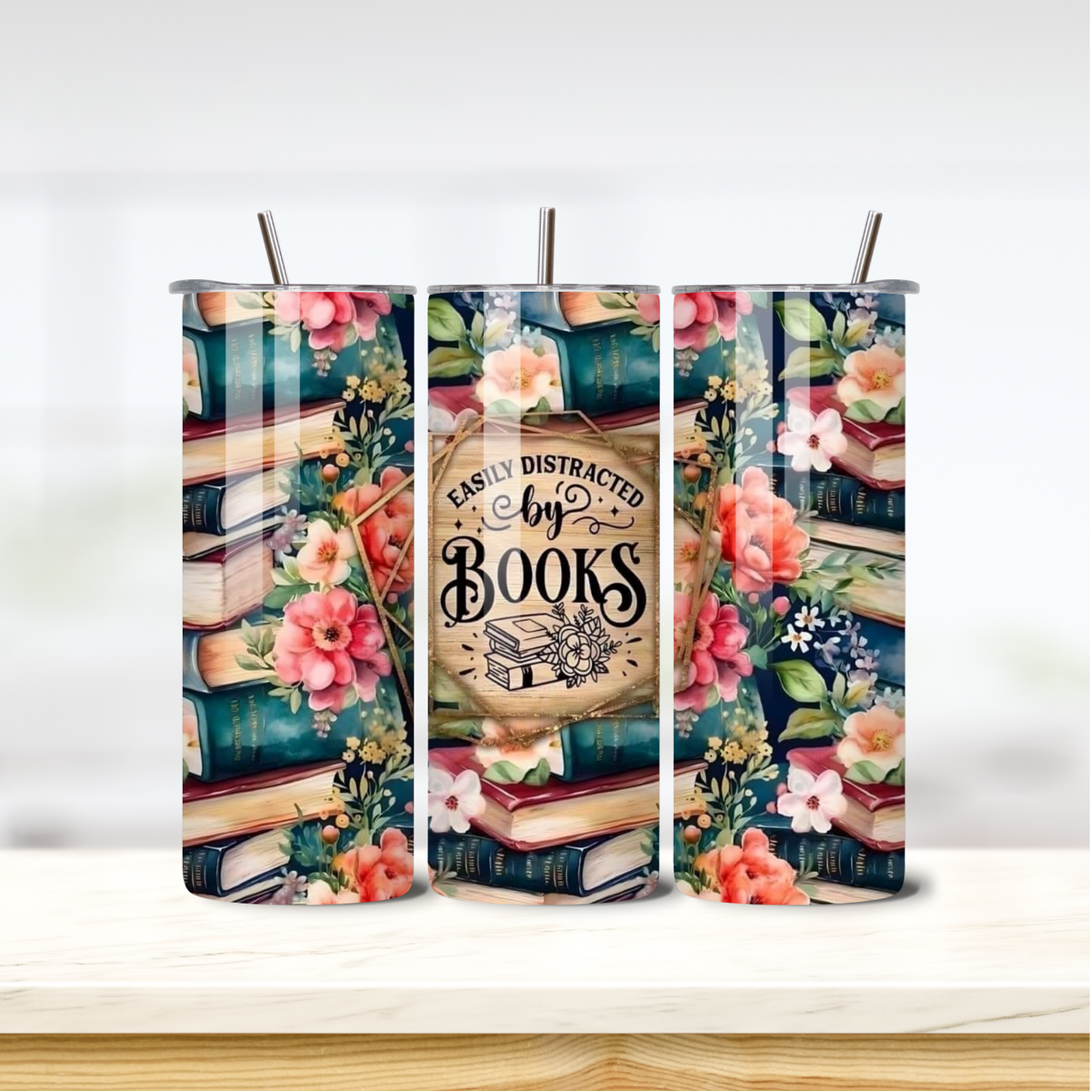 Distracted by Books 20oz skinny insulated tumbler