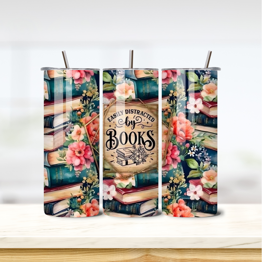 Distracted by Books 20oz skinny insulated tumbler