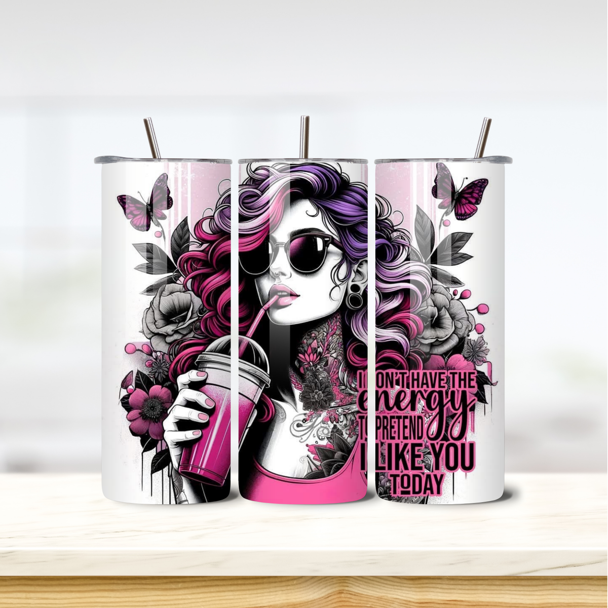 Don't Have Energy 20oz skinny insulated tumbler