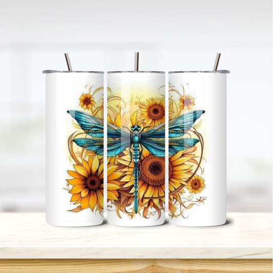 Dragonfly with Sunflowers 20oz skinny insulated tumbler