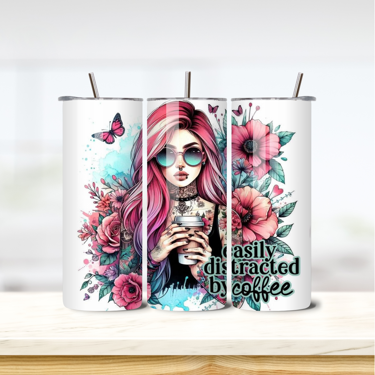 Easily Distracted by Coffee 20oz skinny insulated tumbler