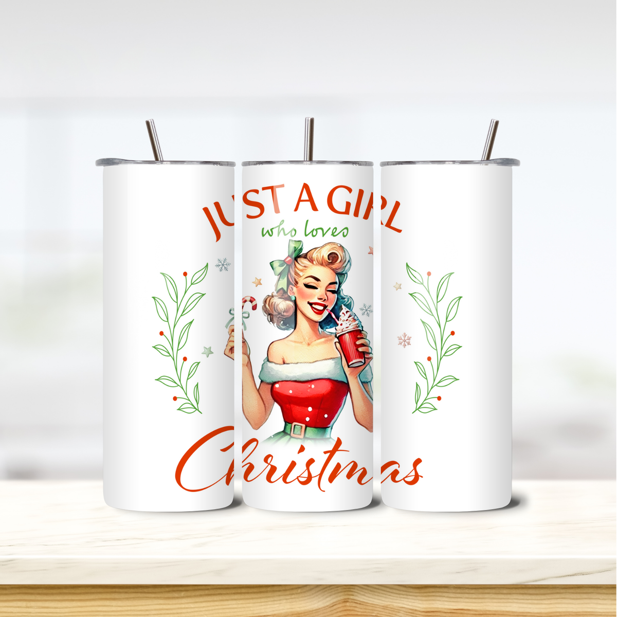 Girl Love Christmas 20oz skinny insulated tumbler