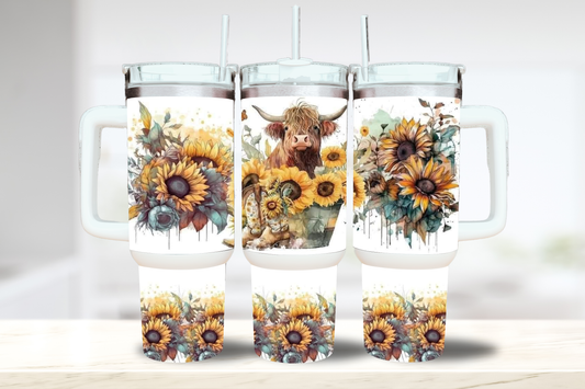 Highland Cow & Sunflowers 40oz Tumbler