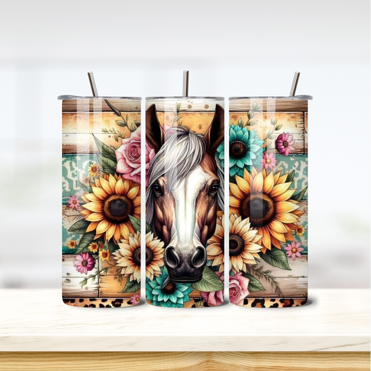 Horse & Sunflowers 20oz skinny insulated tumbler