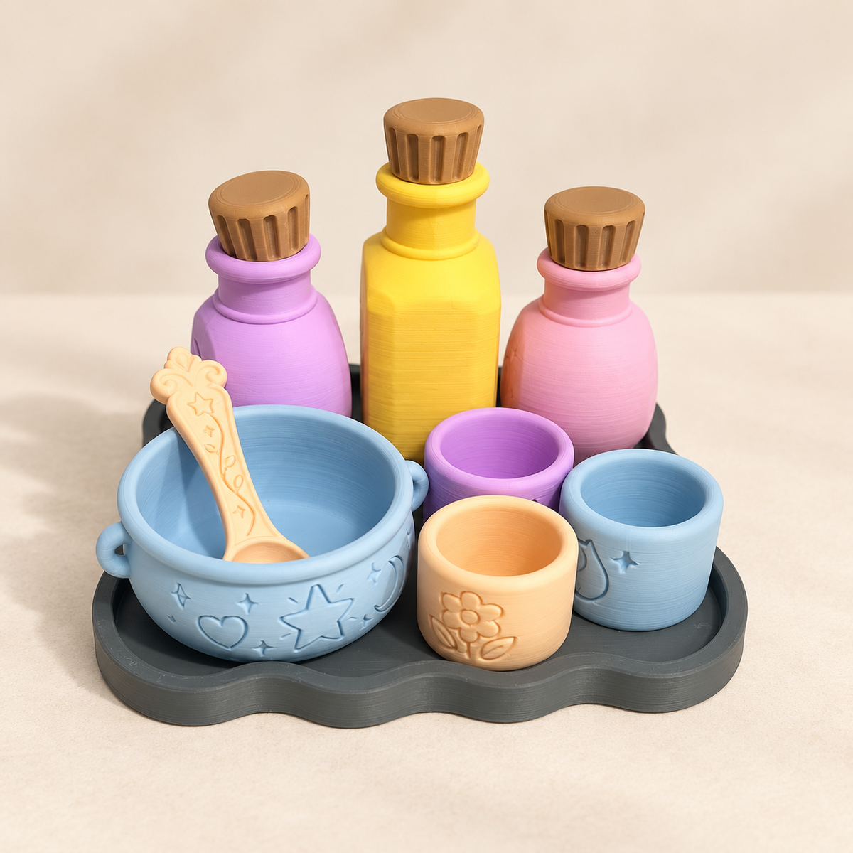 Whimsical Potion Set in soft Sweet Spell pastel colours - 3D printed kids potion play set