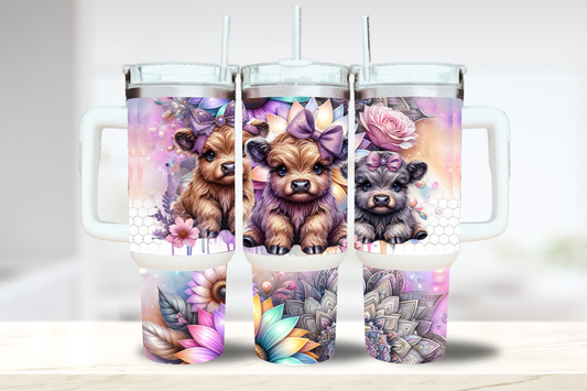 Mandala Mini Highland Cows 40oz Tumbler