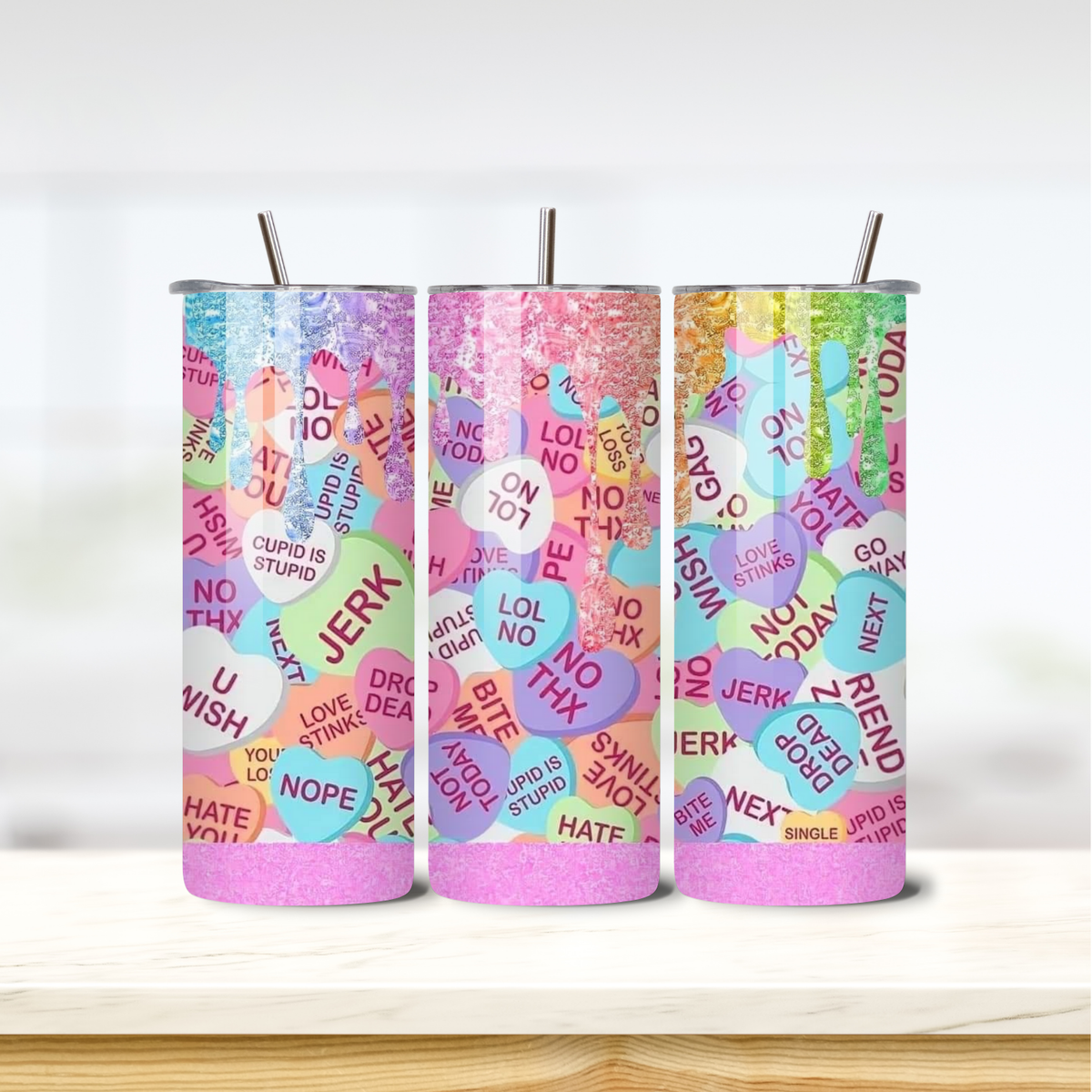 Mean Conversation Hearts 20oz skinny insulated tumbler