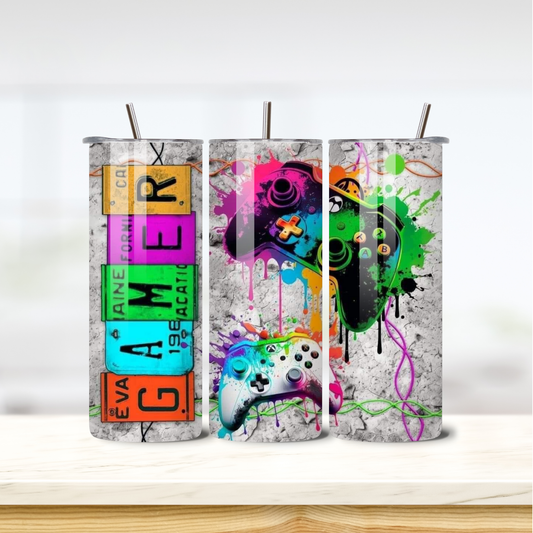 Neon Gamer 20oz skinny insulated tumbler