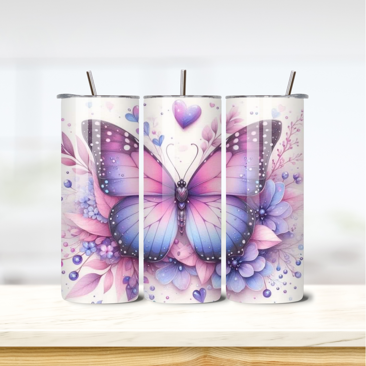 Pastel Butterfly 20oz skinny insulated tumbler