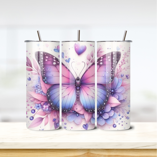 Pastel Butterfly 20oz skinny insulated tumbler