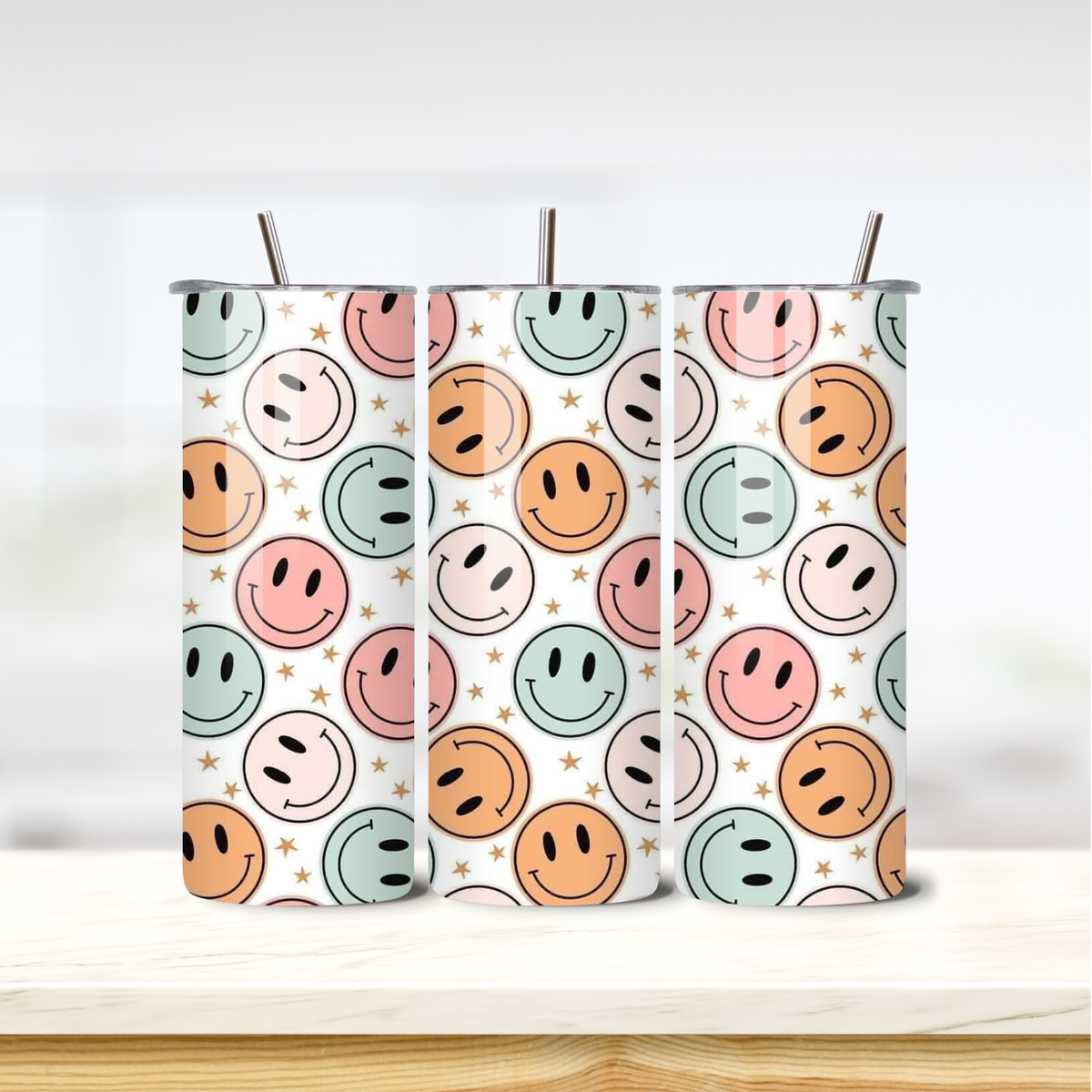 Pastel Smileys 20oz skinny insulated tumbler