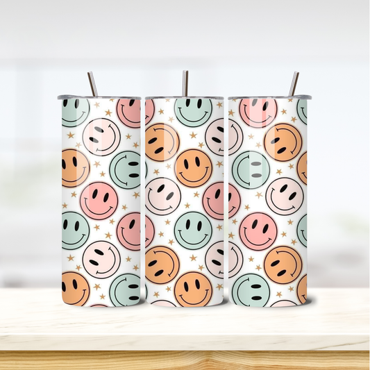 Pastel Smileys 20oz skinny insulated tumbler