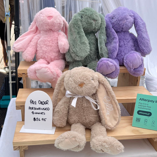 Soft plush bunny personalised with child's name and year - adorable Easter keepsake.