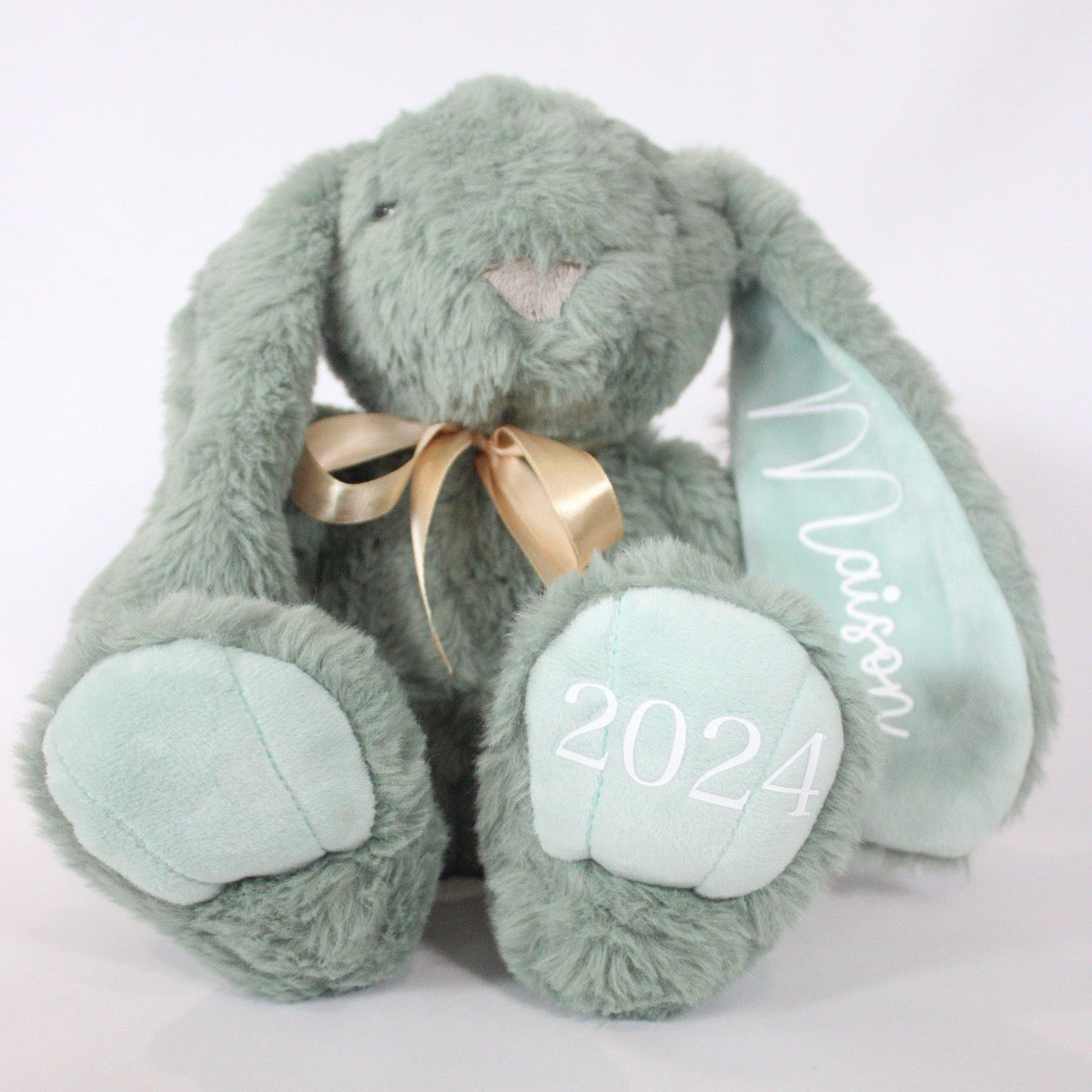 Personalised Easter bunny plush toy with name on ear and year on foot - custom Easter gift for children