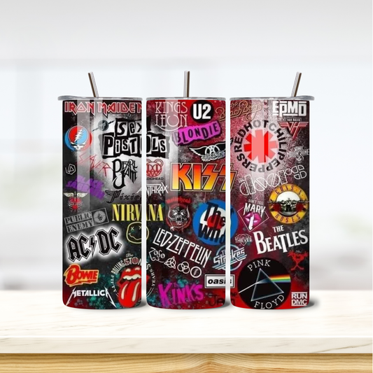 Retro Rock Bands 20oz skinny insulated tumbler