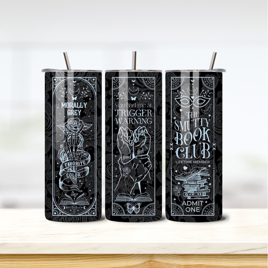 Smutty Book Club in Black 20oz skinny insulated tumbler