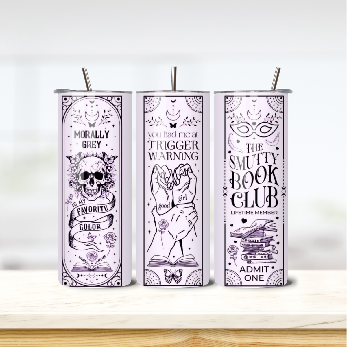 Smutty Book Club in Lilac 20oz skinny insulated tumbler