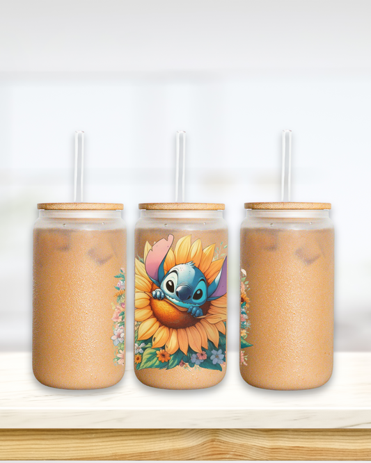 Sunflower Stitch Glass Tumbler