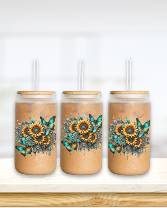 Butterfly & Sunflower Glass Tumbler