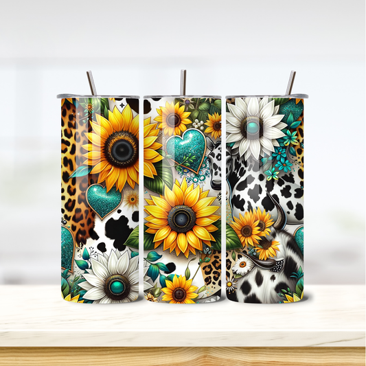 Sunflowers & Cow Print 20oz Skinny Tumbler