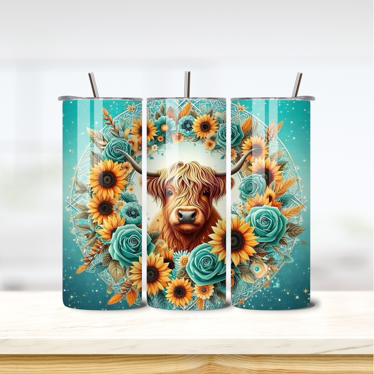Turquoise Cow 20oz skinny insulated tumbler