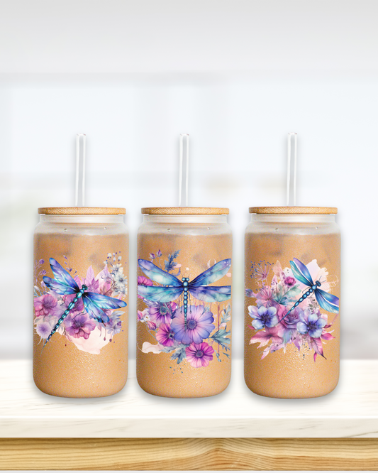 Watercolour Dragonflies Glass Tumbler