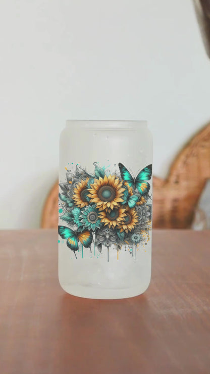 Butterfly & Sunflower Glass Tumbler