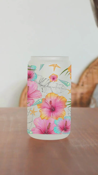 Hibiscus Glass Tumbler